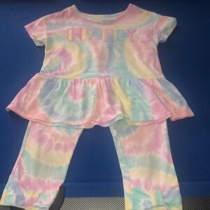3-Pieces Tie-Dyed Pants Set with Ruffled-Bow Peplum